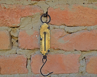 Vintage Brass Hanging Scale Hughes Pocket Balance Rustic Decor