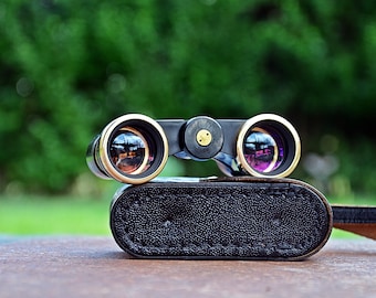 Vintage Opera Glasses Black Gold Theater Binoculars Compact Pocket Binoculars 1970s