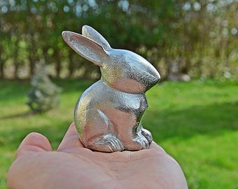 Vintage Silver Rabbit Figurine Small Metal Bunny Statue Easter Decor Minimalist Home Accent