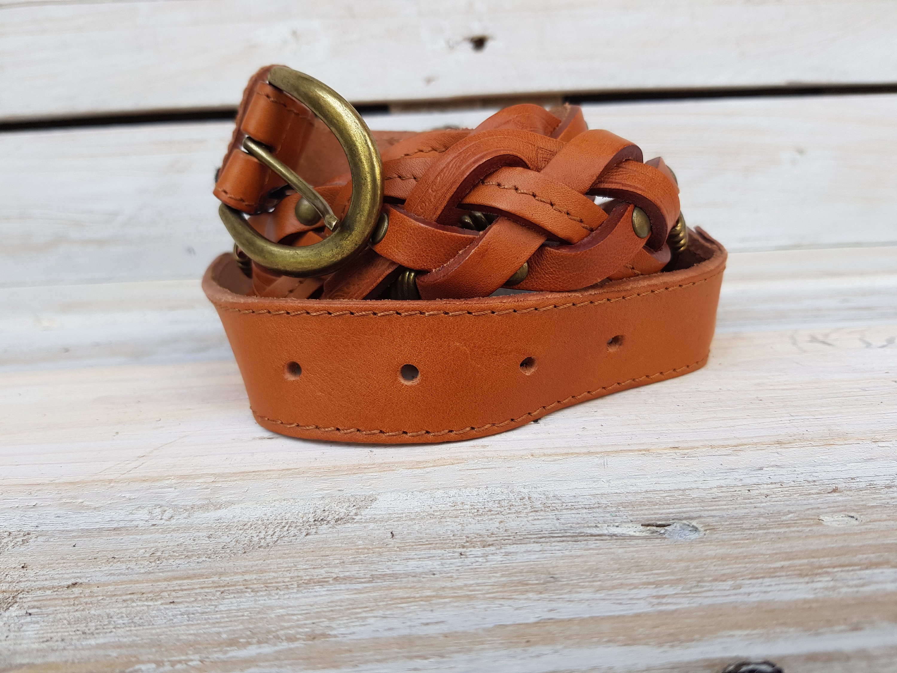 Vintage Woven Leather Belt – Made in Italy, 95 Cm Genuine  display picture 1