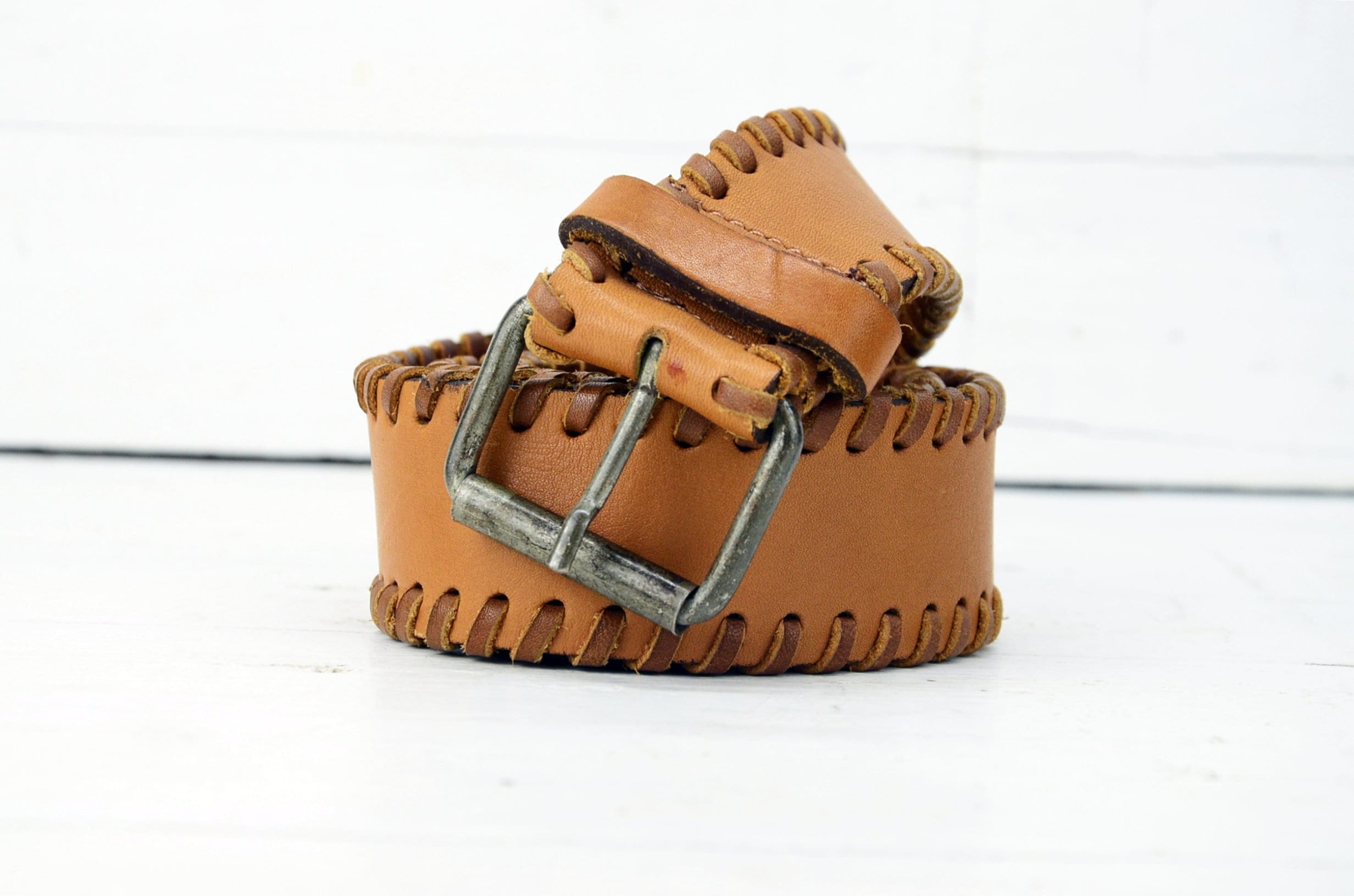 Ceinture Vintage Femme En Cuir Véritable - Taille 36/38, 85 Cm - France