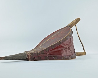 Fuelle antiguo para chimenea: soplador rústico de madera y cuero. Envío gratuito a la UE.