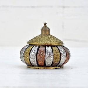 Vintage Copper Box, Tri Metal Trinket Box Copper Brass Silver Ornate, Retro Box