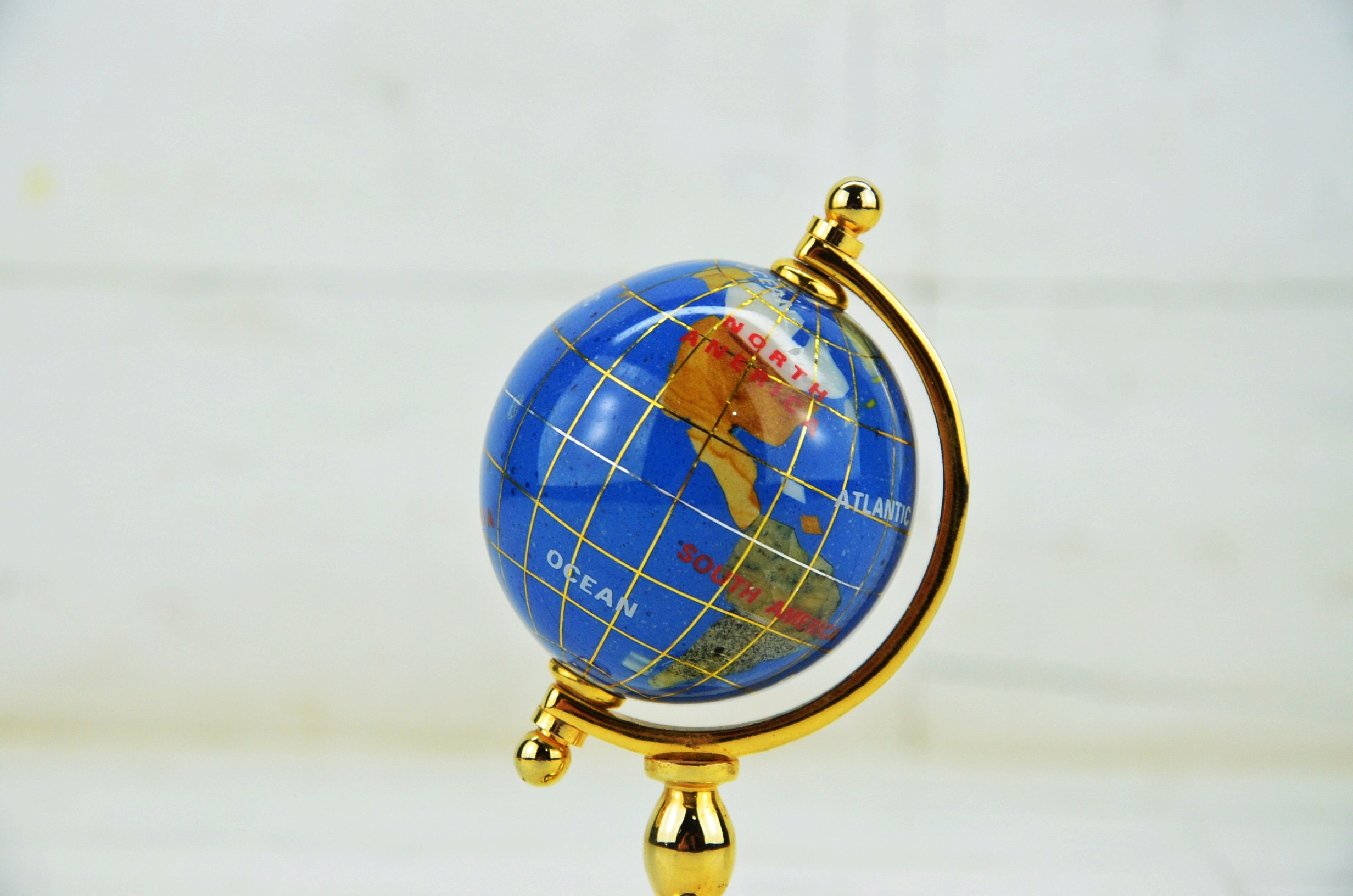 Vintage Globe Lapis Lazuli and Gemstone Vintage Globe Decorative