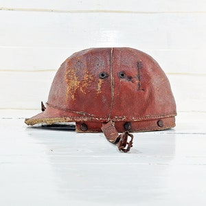 Französischer Vintage Motorradhelm - 1950er bis 1960er Leder Bikerhut, Retro Reitausrüstung