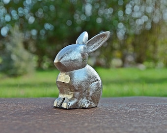 Vintage Silver Rabbit Figurine Small Metal Bunny Statue Easter Decor Minimalist Home Accent