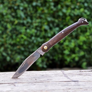 Vintage Folding Knife: Bulgarian Stainless Steel Pocket Knife with Walnut Handle