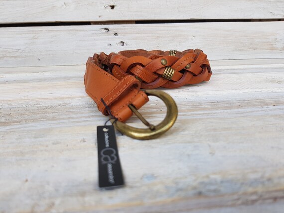 Vintage Woven Leather Belt – Made in Italy, 95 Cm Genuine  display picture 2