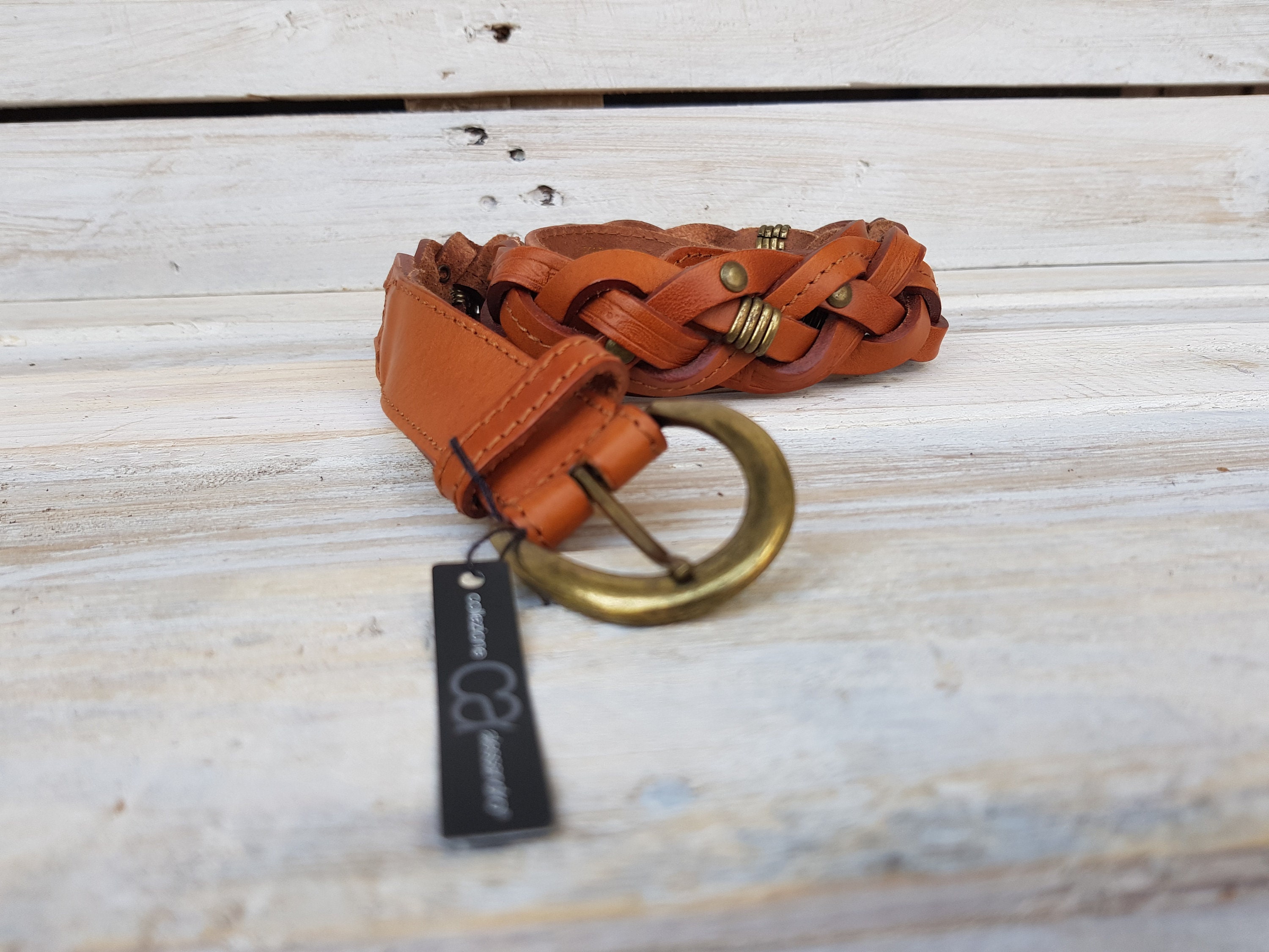 Vintage Woven Leather Belt – Made in Italy, 95 Cm Genuine 