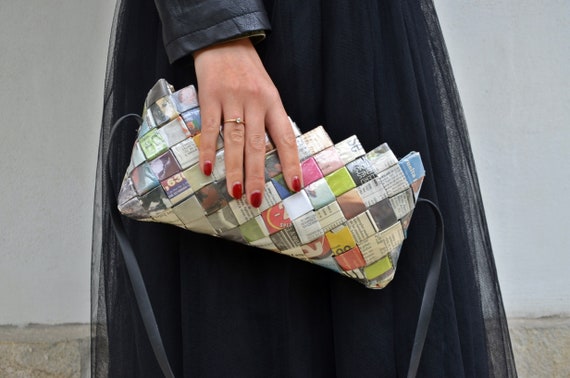 Eco Backpack made of Newspaper, Vintage woven bag