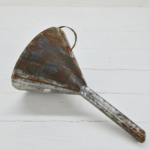 Vintage Metal Funnel, Metal Fuel Funnel, Large Oil Funnel, Galvanized Tin Funnel, Antique Primitive Liquid Funnel, Farm Decor