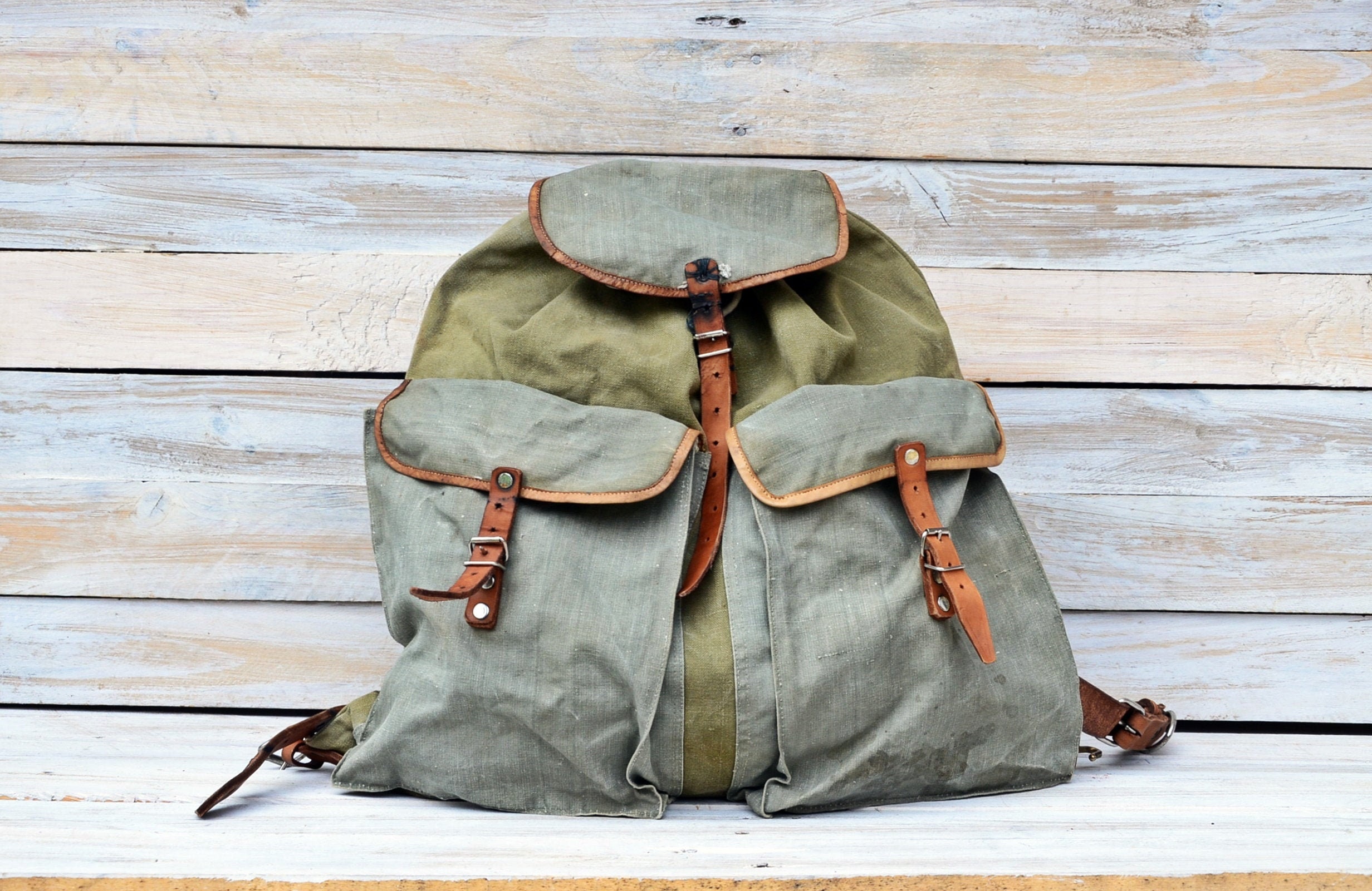 Vintage Large Canvas Backpack, Gray