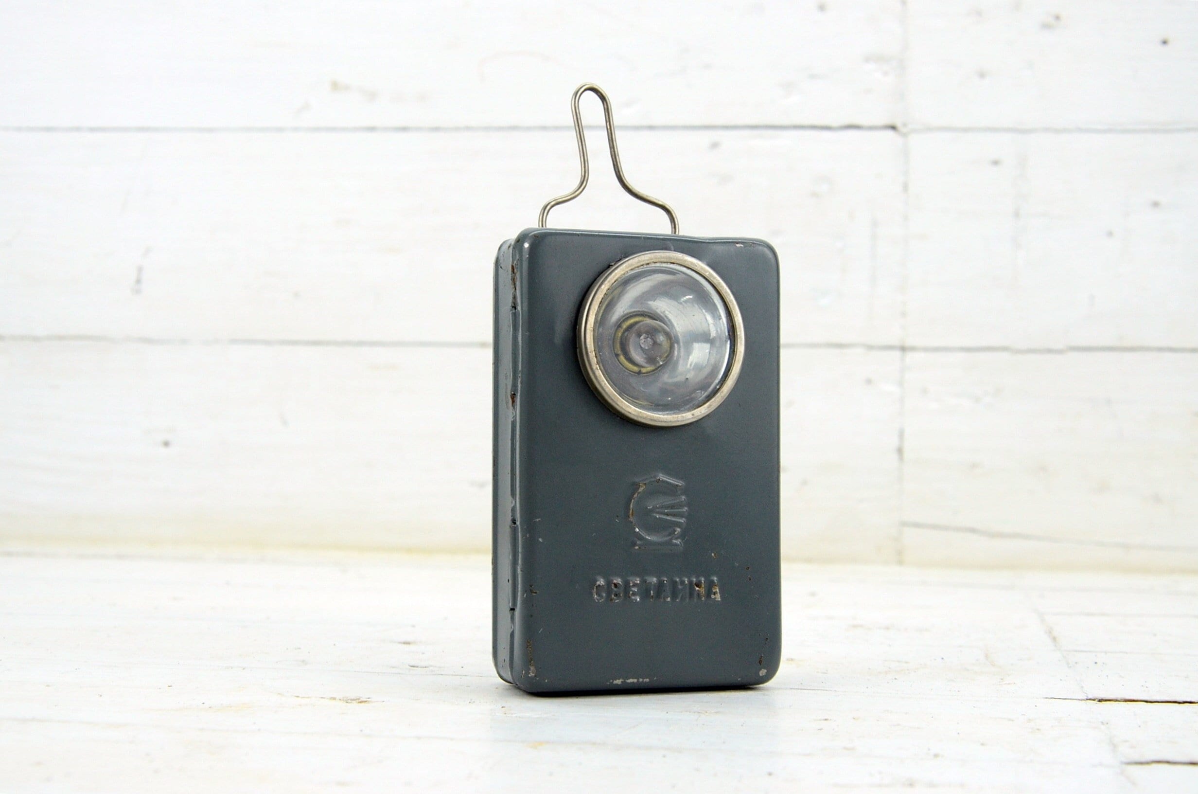 Vintage 1960s Military Flashlight, Signal Lamp, Metal & Glass Railroad Torch