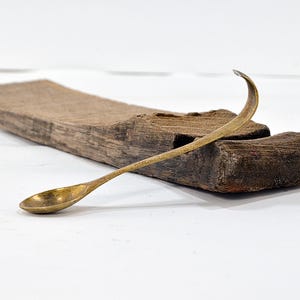 Vintage Brass Tea Spoon: Handcrafted Patina Coffee Spoon, Rustic Kitchen Decor
