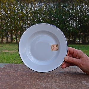 Vintage Chinese enamel plate, Vintage enamel bowl, Vintage enamelware metal, Rustic bowl camping, Rustic kitchenware, New unused