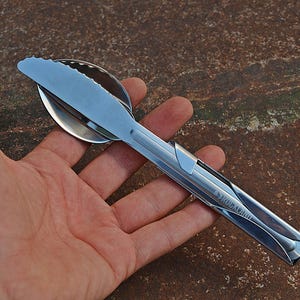 Folding Camping Cutlery Set – Knife, Fork, Spoon & Can/Bottle Opener – Stainless Steel Outdoor Utensils – Normal Size, New Unused