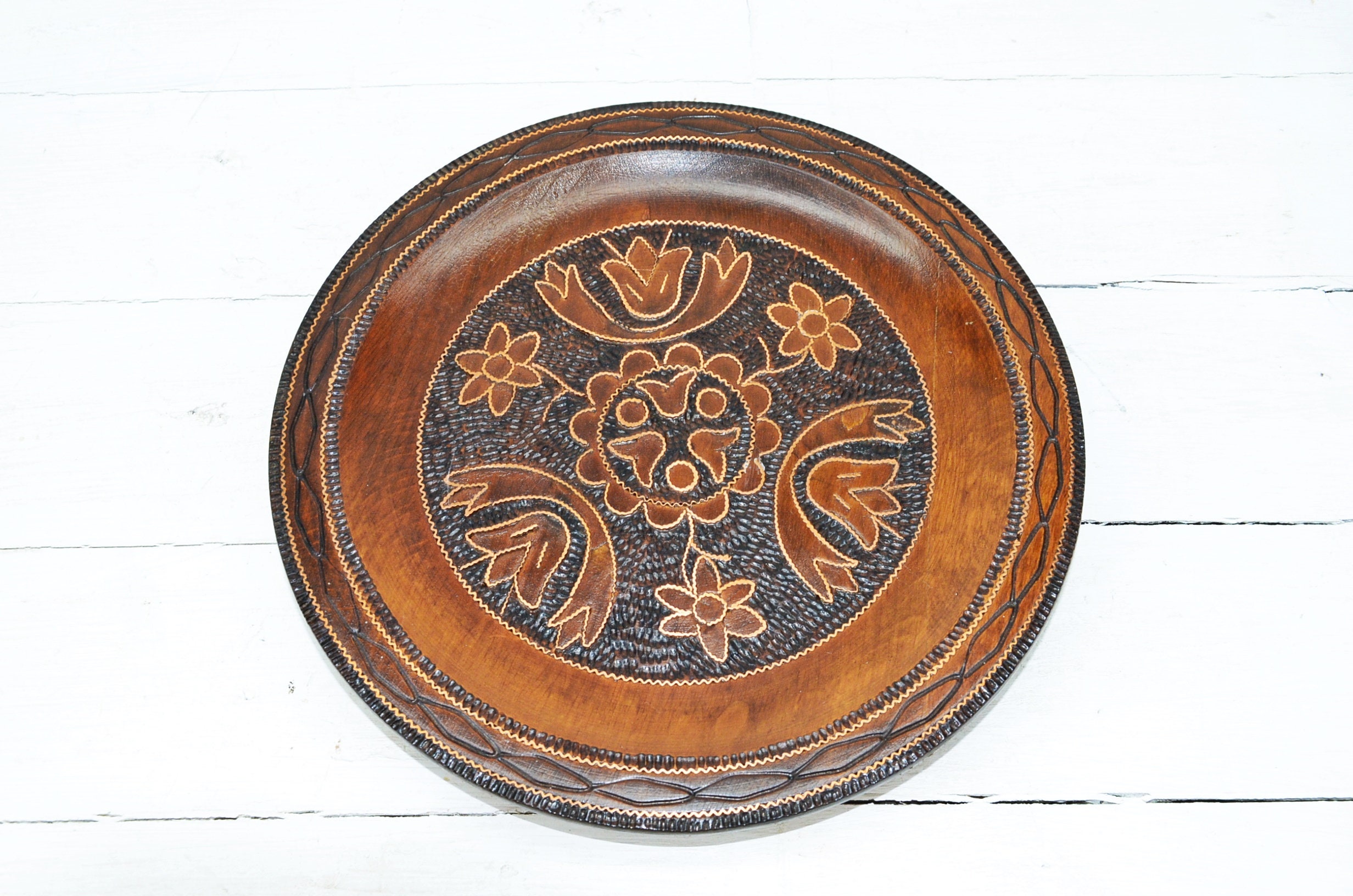 Vintage Wooden Plate Art Decorative Plate Wall Wooden Dish Etsy
