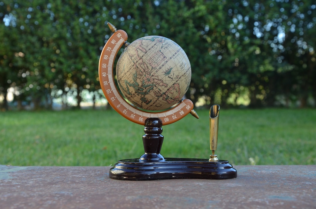 Vintage Globe Pencil Holder, Decorative Desk Globe, Earth Globe, World