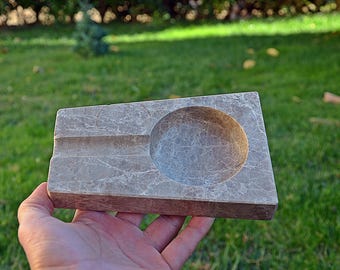 Vintage Brown Marble Ashtray: Mid-Century Modern Desk Decor