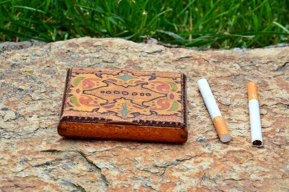 Cigarette case, Vintage Wooden Cigarette case, Py… - image 3