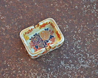 Vintage Floral Ceramic Ashtray: Handmade Pottery Decor