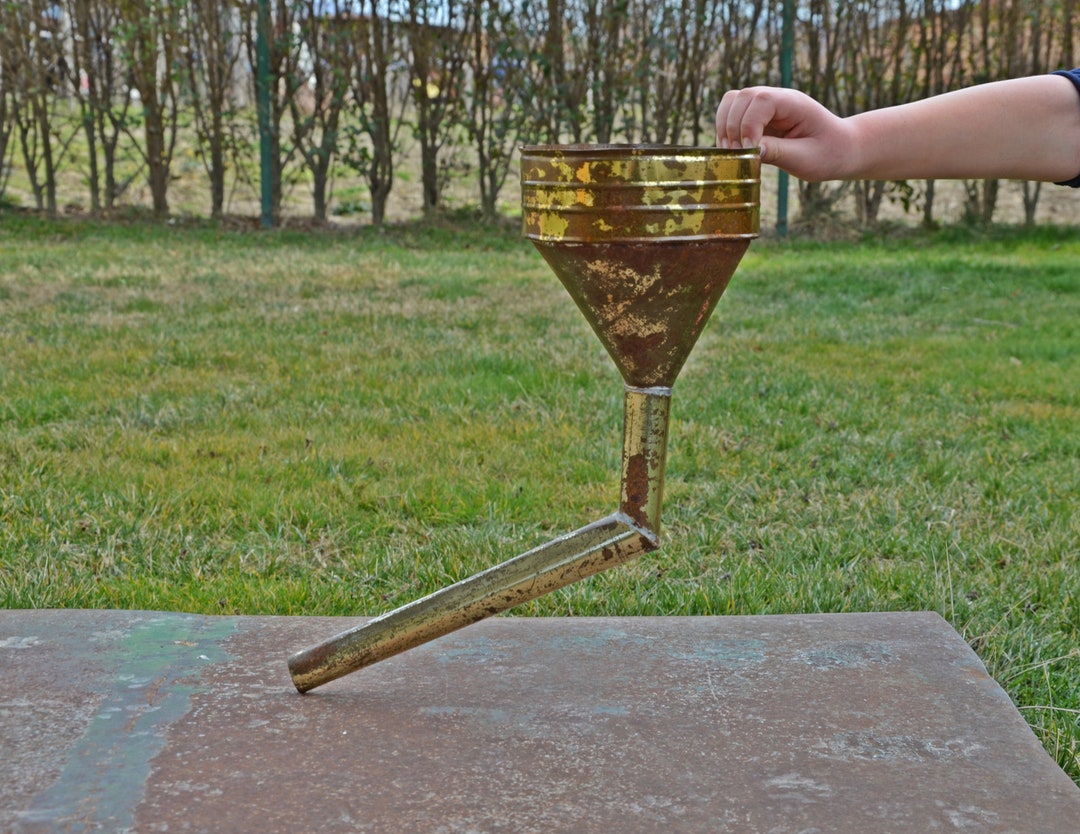 Vintage Metal Funnel, Big Metal Fuel Funnel, Large Oil Funnel, Antique
