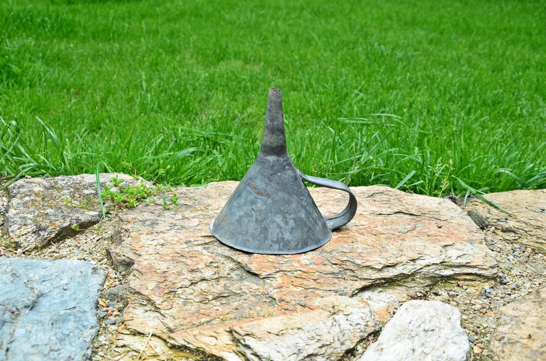 Vintage Metal Funnel, Metal Fuel Funnel, Antique Primitive Liquid