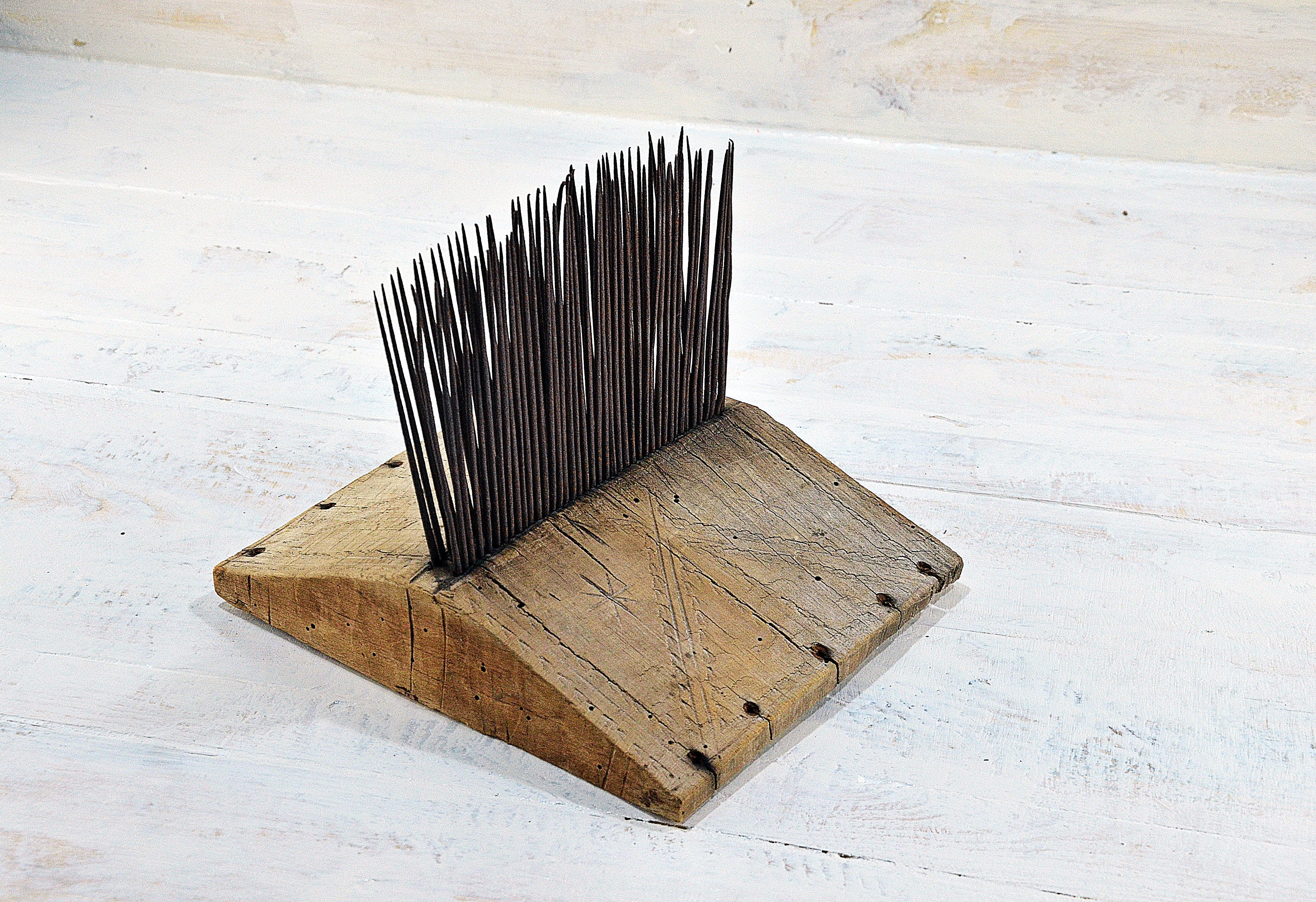 Antique Primitive Wool Comb, Vintage Wooden Carder, Old Hand Made Comb