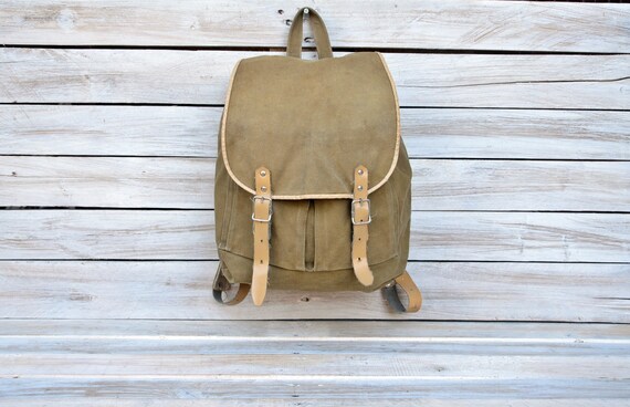 Canvas backpack, Old Small backpack, Vintage milit