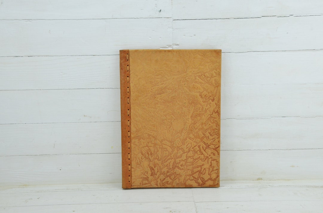 Vintage Leather Folder, Handmade Embossed Leather Book Cover, Office
