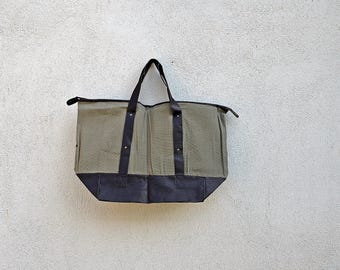 Borsa da viaggio in tela vintage – Borsa da viaggio in tela cerata in pelle anni '90
