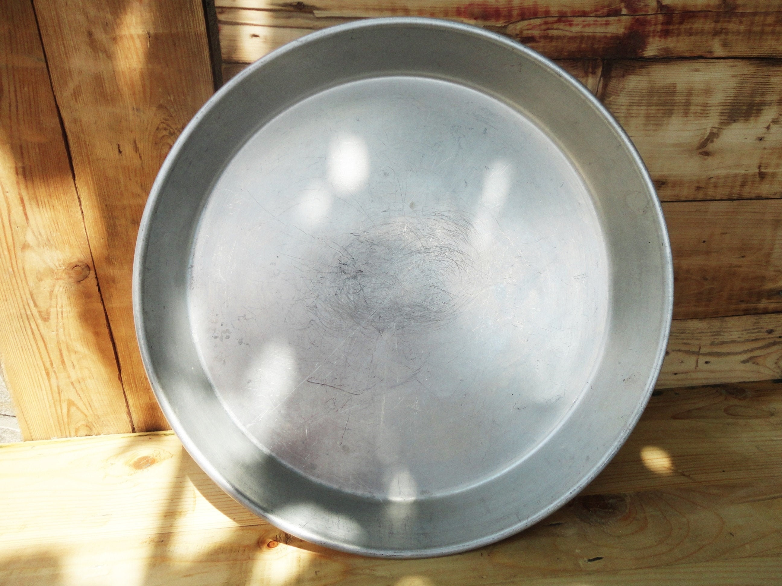 Large 38cm Diameter 15 heavy Aluminum Baking Pan Cake Pan Pizza Oven Molds  Made in Italy 1950s Rustic Kitchen Decor Aluminum Cookware 