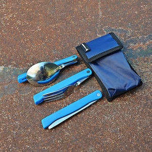 Folding Camping Cutlery Set with Case – Portable Knife, Fork & Spoon – Lightweight Outdoor Travel Utensils – New