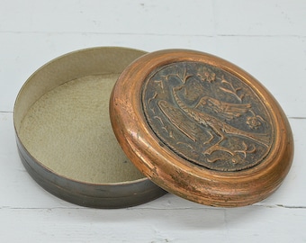 Vintage Copper Jewelry Box: Retro Metal Box with Bird Design