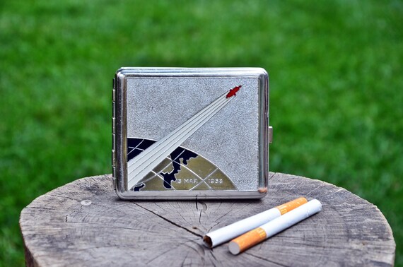 Soviet cigarette case, Russian metal enamel cigare