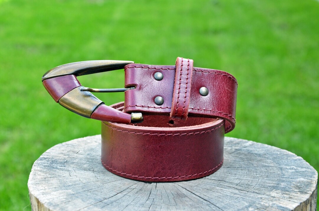 Vintage Women's Leather Belt Genuine Leather Belt Red Belt Beautiful