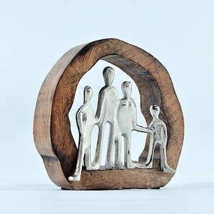 Family Figurine of Four Portraits, Aluminum Gift, Gift for Her, Gift for Him, Anniversary Gift, New Unused