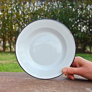 Vintage Chinese enamel plate, Vintage enamel bowl, Vintage enamelware metal, Rustic bowl camping, Rustic kitchenware, New unused