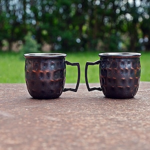 Vintage Cups, Set of 2 Copper Cups, Vintage Forged Handle Cups,  Pure Copper Cup, Hand Hammered Tumbler Mug, Rustic Home Decor, New Unused