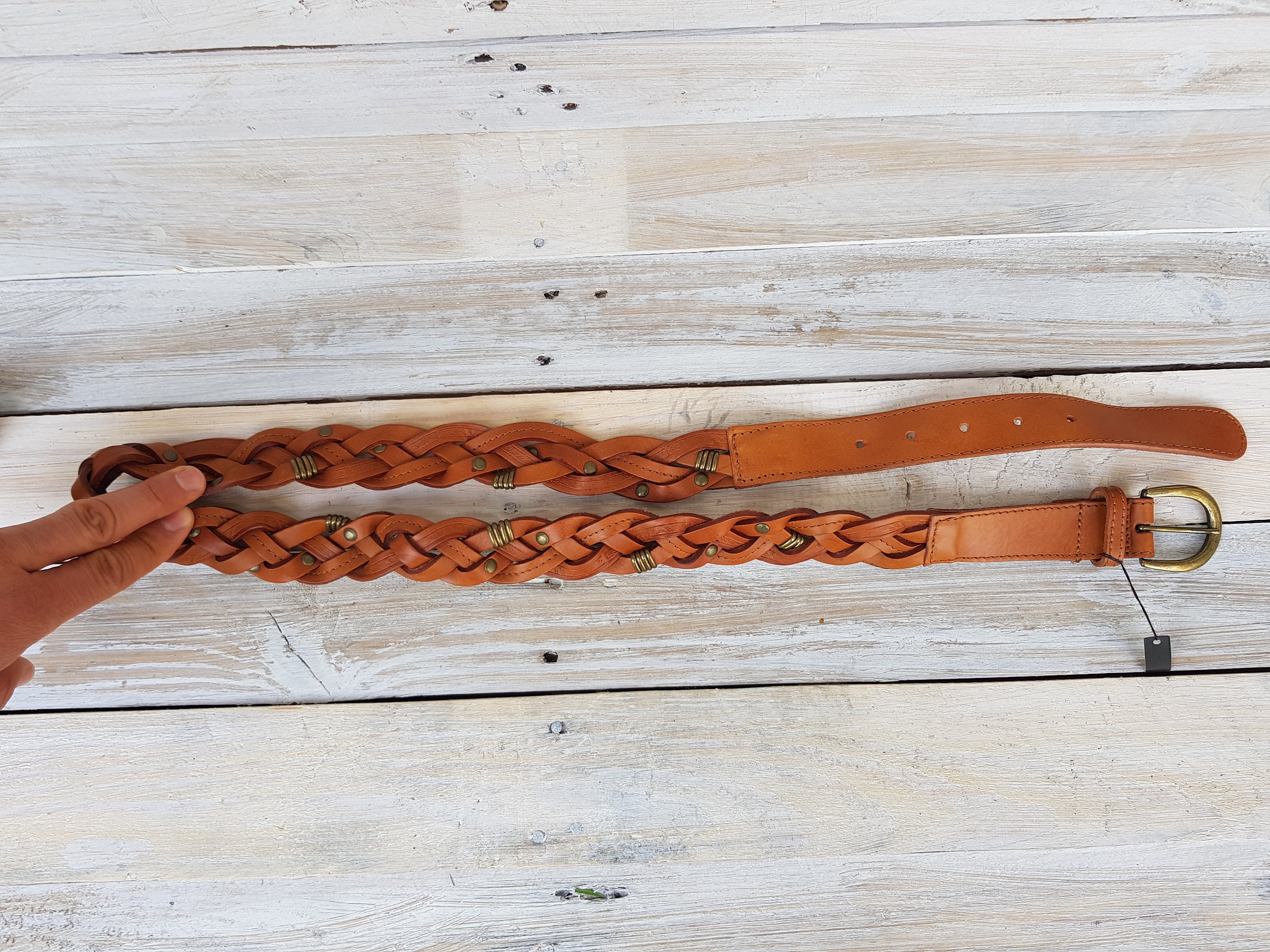 Vintage 80s Italian Genuine Calf Leather Braided Woven Belt Made in Italy 36\