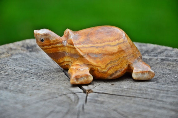 Vintage Hand Carved Onyx Turtle Figurine: Light Brown Stone - Etsy