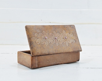 Vintage Brown Leather Jewelry Box: Round Trinket Storage