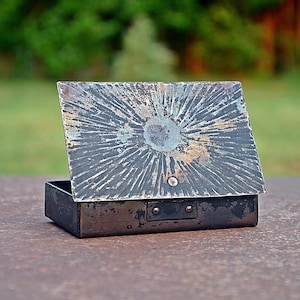 Vintage Small Steel Tin Box, Antique Metal Box, Rustic Metal Container with Patina, Retro Storage Box, Industrial Home Decor