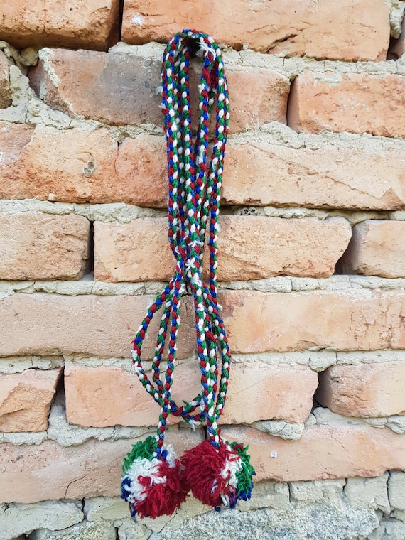 Antque knitted belt - Bulgarian folk belt - Woven