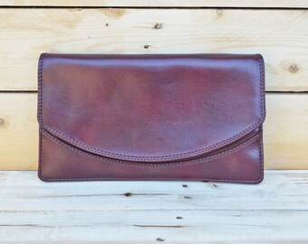 Retro Dark Red Envelope Clutch Bag: 1985 Vintage Leatherette Purse
