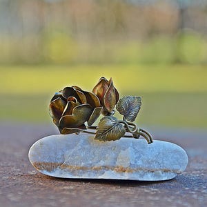 Vintage Brass Rose Brooch: 1970s Retro Flower Pin