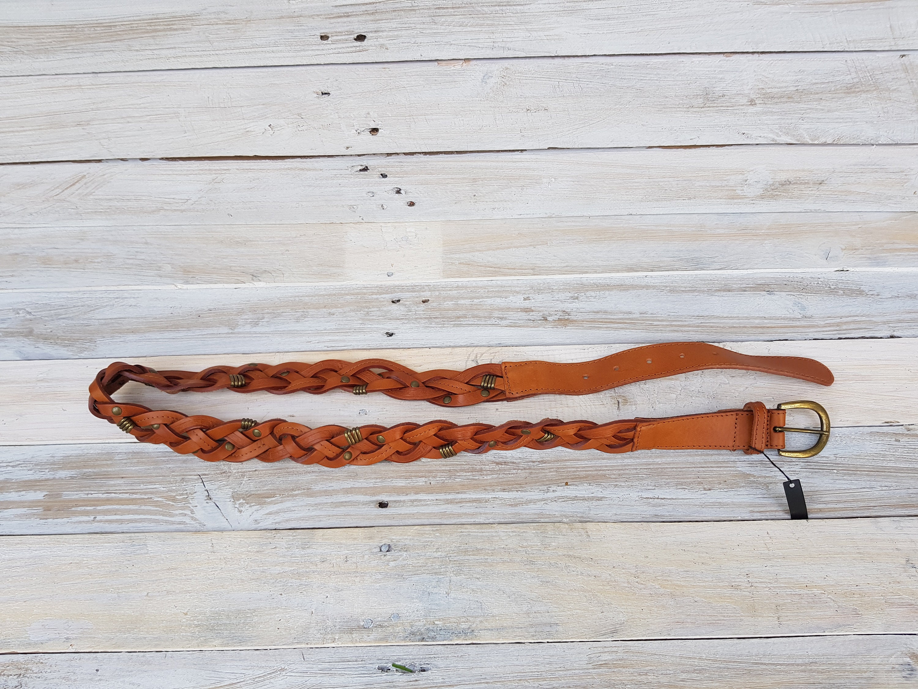 Vintage Woven Leather Belt – Made in Italy, 95 Cm Genuine 