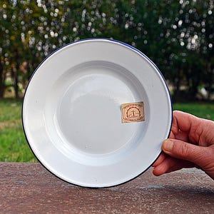 Vintage Chinese enamel plate, Vintage enamel bowl, Vintage enamelware metal, Rustic bowl camping, Rustic kitchenware, New unused