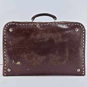 Vintage Brown Leather Briefcase with Metal Studs, Rustic Brown Briefcase, Vintage Luggage for Decor or Storage