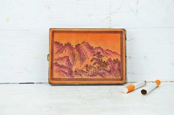 Cigarette case, Vintage metal cigarette case, Leat